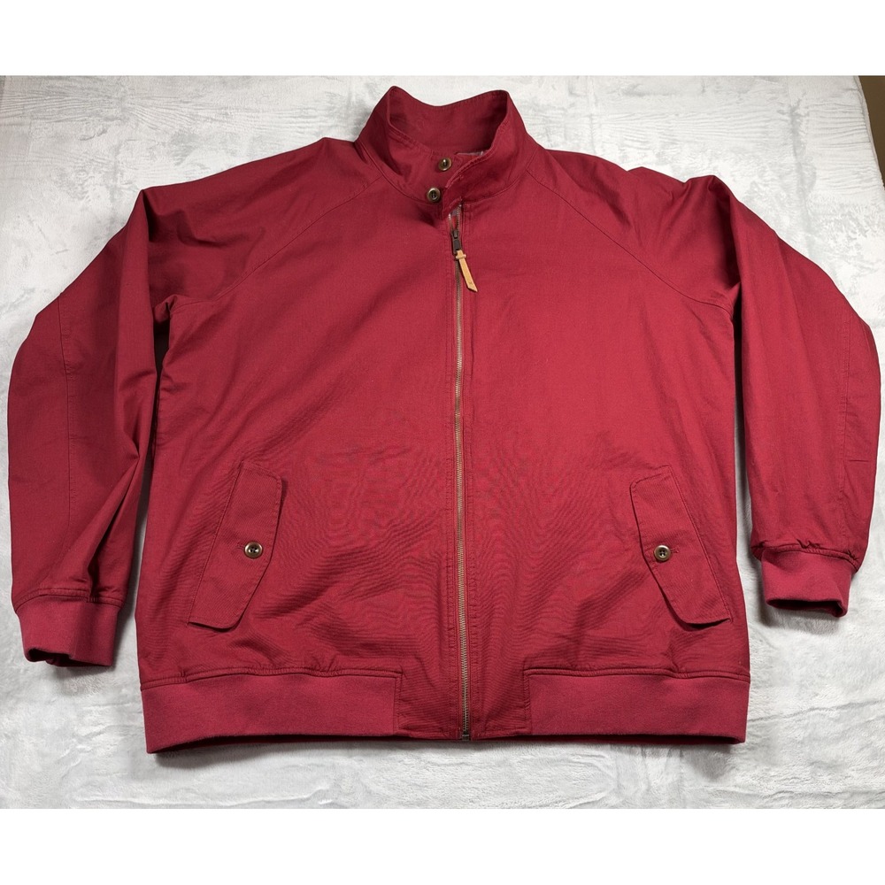 Best Made Co Mens 2XL Harrington Jacket Red Cotton Plaid Lined Leather Pull